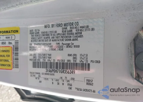 2016 Ford Fusion Se из США, поврежденный, VIN 3FA6P0H71GR356349